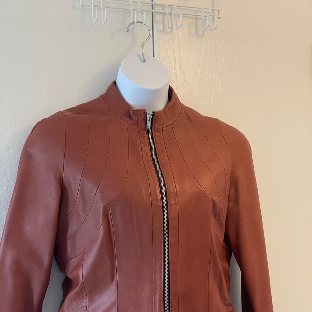 Women's Cognac Coloured Leather Jacket - Picture 1 of 9